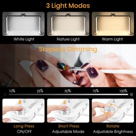XSMNER Foldable Nail Desk Lamp with Phone Holder, 456 LEDs 3-Color Adjustable (3000K-6000K), 40W for Manicure, Live Streaming & Charging