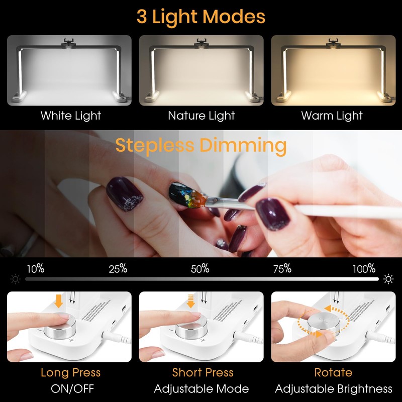 XSMNER Foldable Nail Desk Lamp with Phone Holder, 456 LEDs