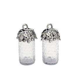 Arthur Court Grape Pattern Aluminum with Artisan Quality Hand Polished Lid for Large Glass Salt and Pepper S/P Shaker 5.75 inch Tall