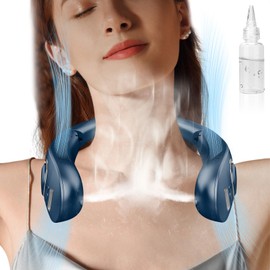 Neck Fan Mister,Personal Fan with Water Spray Misting Fan,Mini Foldable Leafless Hanging Chargable Neck Fans,Head Wearable Silent Cordless Battery Powered Cooling Fan for Neck Face And Shoulder Blue