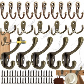 Liekadijiae Pack of 20 Coat Hooks, Wall Hooks, Coat Hooks, Vintage Gooseneck Hooks, Wall Hooks, Double Hooks for Screwing Coat Hooks (with 40 Screws)