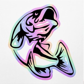 Holographic Decal Stickers of Largemouth Bass Fish Jumping Premium Waterproof Vinyl Decal Stickers for Laptop Phone Accessory Helmet Car Window Mug Tuber Cup Door Wall Decoration ANDVER3526890HO