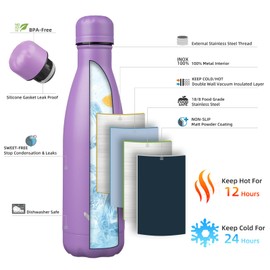Konokyo Insulated Water Bottles,17 oz Double Wall Stainless Steel Vacumm Metal Flask for Sports Travel,Lavender