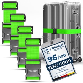 Travely® Premium Luggage Strap - Especially Eye-catching and Safe - Includes 2 Name Tags - Luggage Strap Ideal Over Cross - [Set of 4] - Green