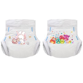 Landofgenie Adult Diapers with Tabs Unisex Overnight High Absorbency Diapers Pack of 2 (Medium 28"-38") - Happy Bunny and Little Monster