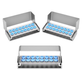 EustomA Burs Holder Block Case for 16 Holes High Temperature Sterilizable Autoclavable Burs Holder Box 3pcs/set (Silver)