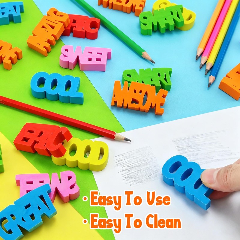 30pcs Phrases Pencil Erasers, Bulk Positive Phrases Erasers Encourage Eraser