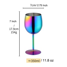 DOCBLACK Unbreakable Wine Glasses set of 4 Stainless Steel Red White Wine Goblet Metal 11.8 oz(350 ml) Fancy Unique Wine Glasses for Wine Lovers Gifts Champagne Cocktail Tall Glasses(Rainbow 4-Piece)
