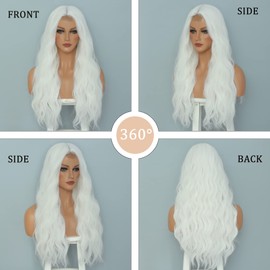 YBYMCAI White Wig - Long White Wavy Wigs for Women Middle Part Cosplay Wigs 26 inch Natural Curly Synthetic Wig Heat Resistant Fiber Wigs for Daily Party Use