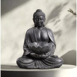 Hi-Line Gift 20" H Buddha Statue Holding Lotus Planter Resin Art Sculpture Home Garden Decor
