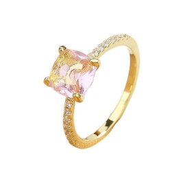 CUSIOALQQ Classic Pink Zircon Silver Ring Simulated Diamond Zirconia Engagement Ring Square Cut Solitaire in Sterling Silver Moissanite Solitaire Promise Rings for Women Gold Q