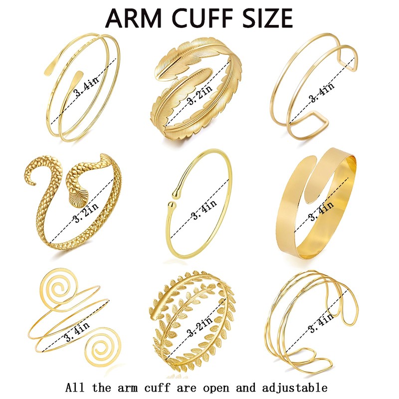 YVVLEE 9PCS Gold Arm Cuff Jewelry for Women Arm Layered