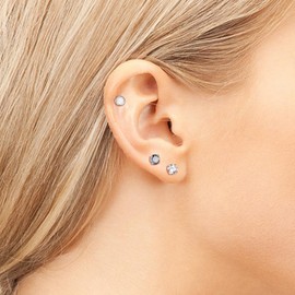 CANDYFANCY 3 Pairs 20G Titanium Stud Earrings for Women Men 5mm Cubic Zircon Opal Flat Back Stud Earrings Set Multi-Pack Sleeper Earrings for Hypoallergenic Cartilage Helix Lobe Piercing Gold