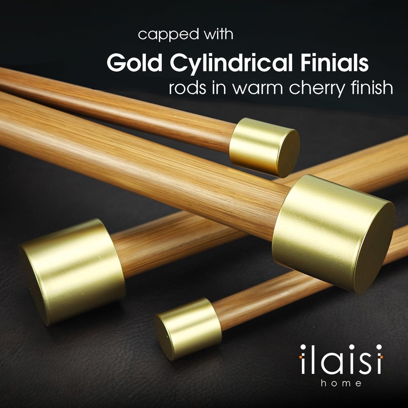 ILAISIHOME 1-1/8 Inch Diameter Wood color Curtain Rods with Cap