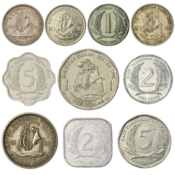10 OLD COINS FROM EAST CARIBBEAN STATES (OECS). COLLECTIBLE COINS