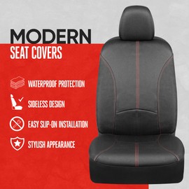 Motor Trend SpillGuard Waterproof Car Seat Covers for Front Seats, Red Stitching – Durable Neoprene Car Seat Protectors, Easy to Install, Interior Covers for Auto Truck Van SUV