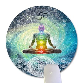 Wknoon - Alfombrilla redonda para mouse de yoga, diseño de mandala Zen meditación, estilo hippie con signo de chakra, impresión artística circular para mouse para ordenadores portátiles, Yoga, 200mm x 200mm x 3mm