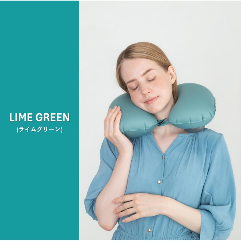 Neck Pillow, Compact, Pump Type, Lightweight, Air (Lime Green)