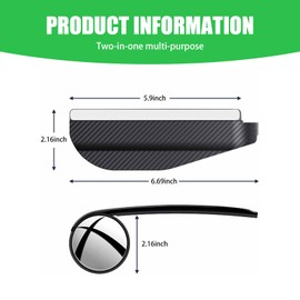 UGSHY Pack-2 Car Rearview Mirror Rain Eyebrows, Durable Reversing Mirror, Blind Spot Mirror, Universal Auxiliary Mirror Replacements, for Most Cars, Trucks and Vans (Carbon Fiber Black)