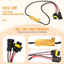 mankk 2 Pcs H11 H9 H8 LED Resistor Kit 50W 6 Ohm Anti Flicker Harness Resistor Kit HID Relay Harness Adapter Load Resistor for Led Lights Upgrading Turn Signal Bulb Relay Harness H11