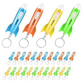24 Pcs Helicopter Mini Rocket Flashlight Keychain Outer Space Party Favors Bulk Rocket LED Flashlight Helicopter Key Kids Birthday Rockets Mini Flashlight Keychain Ring Students Gift Birthday Party