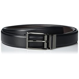 Perry Ellis Men's Reversible Leather Belt with Stitch and Carbon Fiber Keeper, Blk20, 38