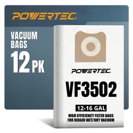 POWERTEC 23743 VF3502 Size A Shop Vacuum Bags for Ridgid 12 Pack, 12-16 Gal. Vacuum Bags for Ridgid HD1200, HD1400 Wet Dry Vac (75002-P6V)