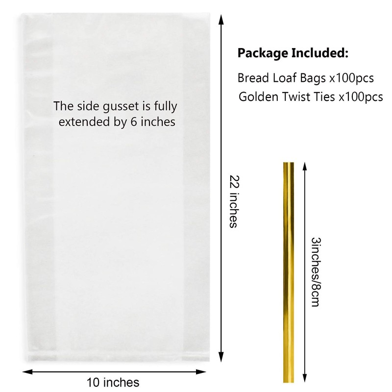 Large Bread Poly Bags,100 Pcs 22x6x10 Inch Bread Loaf Packing