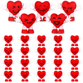 Halloscume Valentine Heart Toys Rubber Heart Figurine Valentine Party Favors Mini Heart Figurine Decor with Facial Expression Valentine Day Gift(Red)
