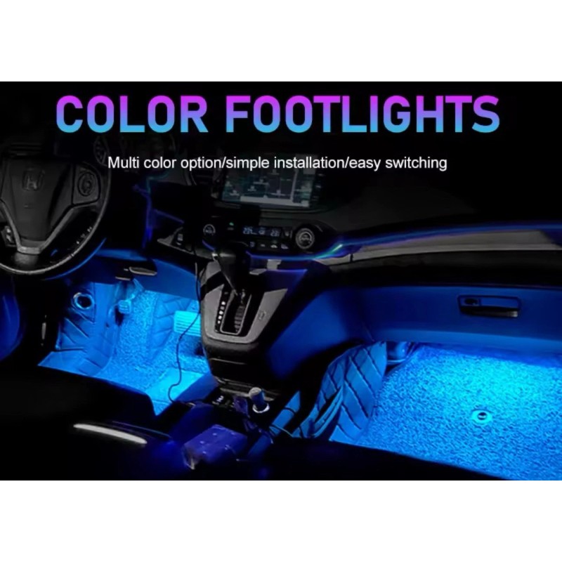 2Pcs Universal Blue LED Car Interior Ambient Foot Light W/USB