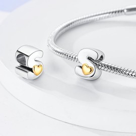 Pandach KJC874 Women's Charm Pendant Letter A-Z for Bracelet 925 Sterling Silver Charms Beads Fits Bracelet and Necklace Compatible with European Bracelets for Women Girls, Sterling Silver