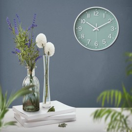 HZDHCLH Wall Clock 12 Inch Silent Non Ticking Clock for Living Room Bedroom Kitchen Office (Green white)