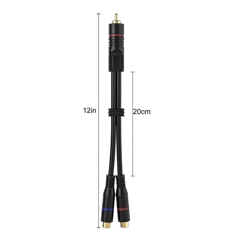 CableStop Pro 20cm RCA Phono Y Splitter Cable 1 Male