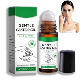 Organic Golden Castor Oil Roll-On,Natural Cold Pressed Castor Oil,Moisturising Body Oil with Rose Quartz Roller,Essential Oils for Skin,Body Oil for Dry Skin,Hair Oil For Dry Hair,Massage Oil