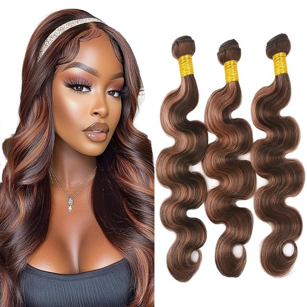 Dokksiiia 26 28 30 Inch Highlight Brown Body Wave Bundles