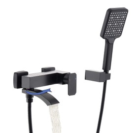 BEIYI Wall Mount Tub Faucet with 3 Functions Handheld Sprayer, Matte Black Bathtub Shower Faucets with Lengthened Folding Spout