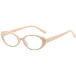 Kursan Small Oval Blue Light Blocking Glasses for Women Men Vintage Fashion 90s Retro Frame Style Eyeglasses(Beige)