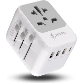 Universal Travel Adapter–Fast Charging Travel Adapter for UK,EU,Australia, USA, Japan–High Capacity 10A International Travel Adapter with 4USB Ports 3A and 1C–Multi Plug Outlet for Over 160 Countries