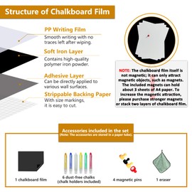 Magnetic Chalkboard Contact Paper with Adhesive, 70" x 35" Magnetic Blackboard Film for Walls, Peel and Stick – Ideal for Office, Classroom, Home. Includes Dustless Chalk, Wiping Cloth, and Magnet