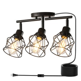 vivihobb Black Plug in Track Lighting Kit,3 Light Plug in Ceiling Light with 16.5' Cord,Flexibly Rotatable Light Head,Modern Industrial Farmhouse Style(Bulbs Not Included)