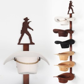 CANWUPON Cowboy Hat Rack Holder - Wild Western Style Design with 6 Hat Hooks for Wall Mount, Hat Stand and Hanger for Storage and Organization