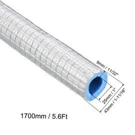 PATIKIL 5.6Ft Pipe Insulation Foam Tubing, 25mm(1") ID 43mm(1-11/16") OD Heat Preservation XPE Foam Tube Wrap with Aluminum Foil for AC Unit Air Conditioning Water Pipe, Silver Blue
