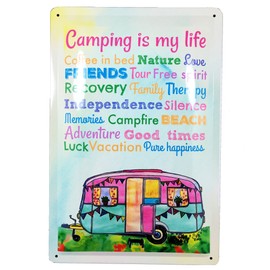 AnneSvea Camping is My Life! Tin Sign Metal Caravan Vintage Decorative Vanlife Camper Bus Womo Watercolour English
