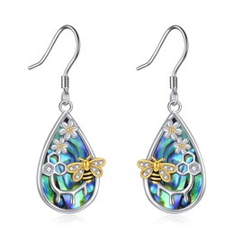 CRMAD Bee Earrings for Women Sterling Silver Honeycomb with Bee Daisy Jewelry