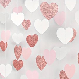 Holographic Party Decorations Heart Garland - 13Ft Valentines Day Decorations Birthday Decorations Wedding Hanging Decoration Neon Streamers Banner (Rose Gold Pink White)