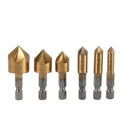 6-Piece Chamfer Drill Bit 6 mm - 19 mm Countersink 90 Degree 1/4 Inch Hex Shank HHS Material for Most Solid Drills and Hand Drills