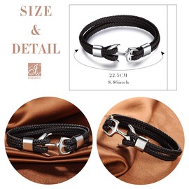 Unendlich U Multilayer Leather Bracelet with Retro Anchor Stainless Steel Bracelet for Men Christmas Birthday Gift, Stainless steel faux leather, Without Stone