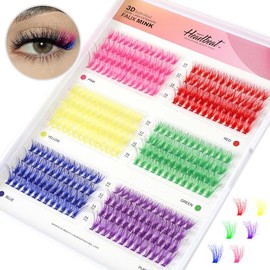 Pestañas de color 3D 312 pestañas de visón artificial de 6 colores pestañas DIY pestañas personales 10 mm 12 mm 14 mm 16 mm mixtas 40D D pestañas peludas de color rizado prolongan el latido feliz del corazón(6 Colors-D Curl, 40D-10-16)