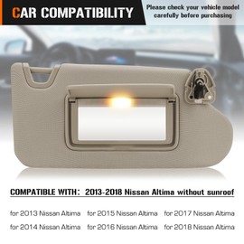 Left & Right Sun Visor with Vanity Light for 2013-2018 Nissan Altima Without Sunroof, Driver & Passenger Side Beige Sunvisor Replacement 96400-3TA2A 96401-3TA2A