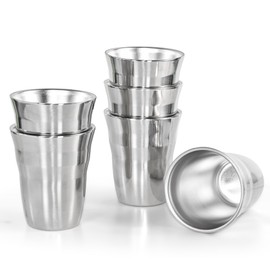 AGH 6 Pack Stainless Steel Cups for Kids, Metal Cups 9 oz Double Layer Insulated Cup Pint Cup, Metal Drinking Cups Beer Tumbler Camping Cup Reusable Stackable Cup for Party Outdoor (Bright Silver)